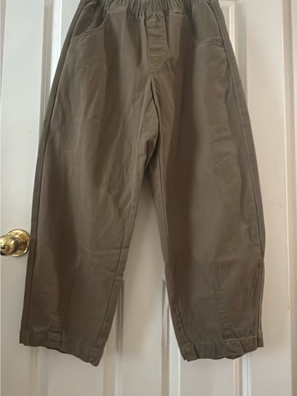 Woman Casual Elastic-Waist Khaki Barrel Pants